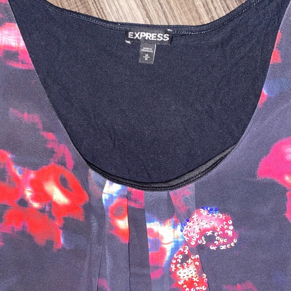 Express Black and Red Tank Top Floral Style - Picture 2 of 9